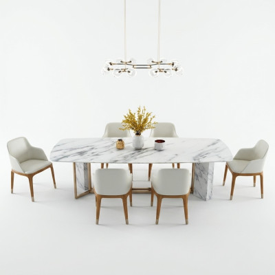 Complete set dining table + 6 chairs dining room decor set dining group wood table