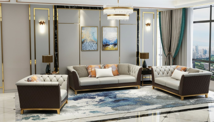 Sofa Couch Set Seating Upholstery Complete Set 3+2+1 Sofas Design Chesterfield