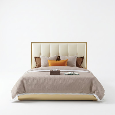 Luxury design leather bed metal gold beds upholstery hotel bedroom