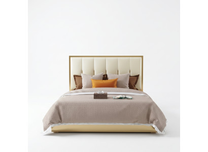 Luxury design leather bed metal gold beds upholstery hotel bedroom