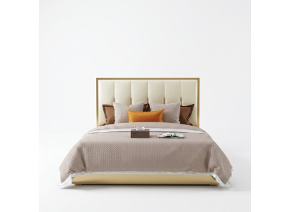 Luxury design leather bed metal gold beds upholstery hotel bedroom