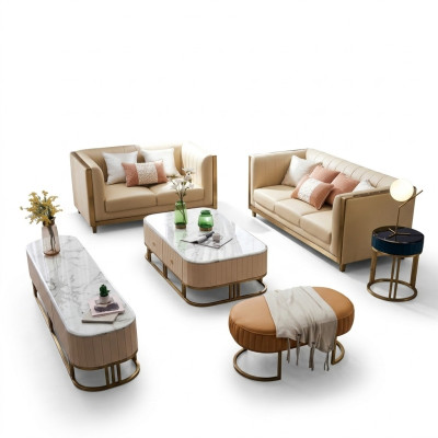 Stainless Steel Metal Furniture Design Living Room Sofa Seat Upholstery Set 3+2+1