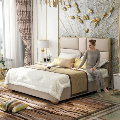 Luxury design leather bed metal gold beds upholstery hotel 180x200cm