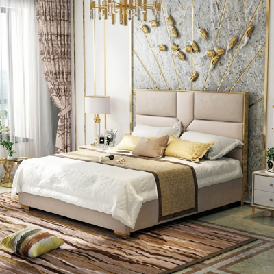 Luxury design leather bed metal gold beds upholstery hotel 180x200cm