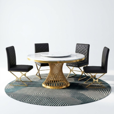 Italian dining room furniture round table + upholstered chair dining set ensemble