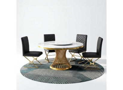 Italian dining room furniture round table + upholstered chair dining set ensemble