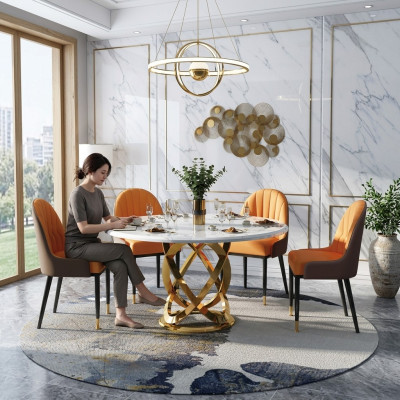 Design Round Dining Room Chair Set Tables Metal Armchair 4x Chairs + Table