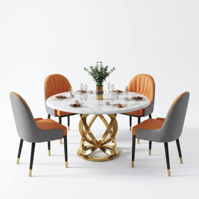 Design Round Dining Room Chair Set Tables Metal Armchair 4x Chairs + Table