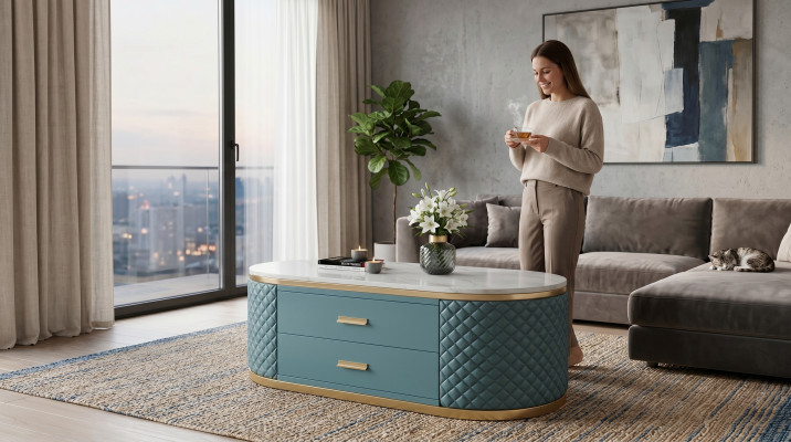 High-quality living room coffee tables - oval designer stainless steel table luxury