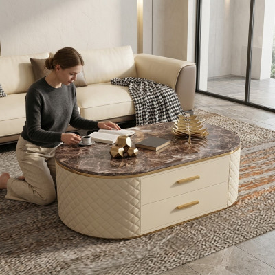 Design coffee table marble stone imitation living coffee sofa table side.