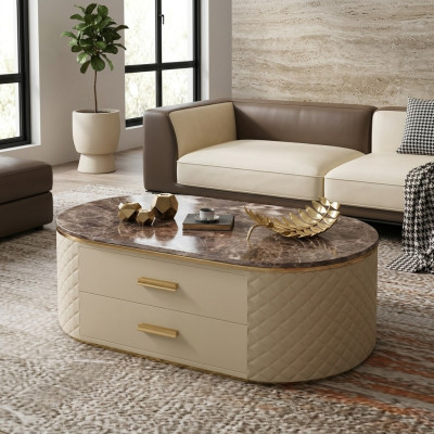 Design coffee table marble stone imitation living coffee sofa table side.