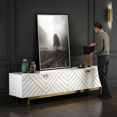Noble High Gloss Sideboard Stainless Steel Sideboard USA Luxury Class