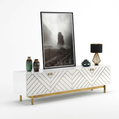 Noble High Gloss Sideboard Stainless Steel Sideboard USA Luxury Class