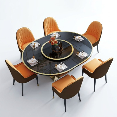 Design dining room chair set metal tables armchairs 6x chairs + table set