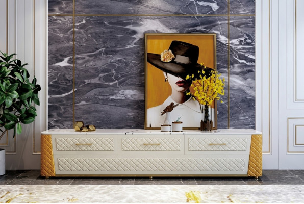 Sideboard TV Lowboard RTV XXL Cabinet Table Living Room Wood Marble