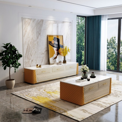 Oval coffee table design living room table marble imitation leather