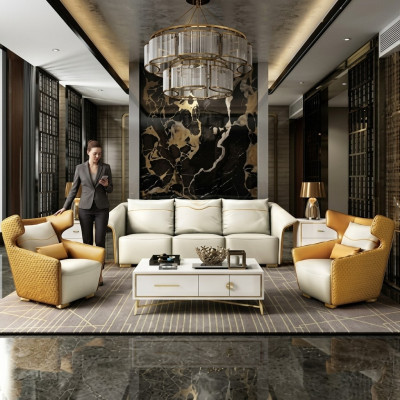 Luxury furniture sofa set couch sofa upholstery 3+1+1 couches yellow designer