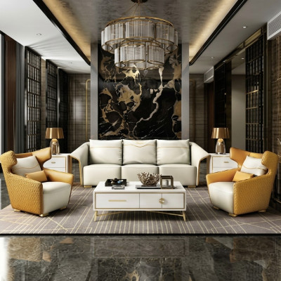 Luxury furniture sofa set couch sofa upholstery 3+1+1 couches yellow designer