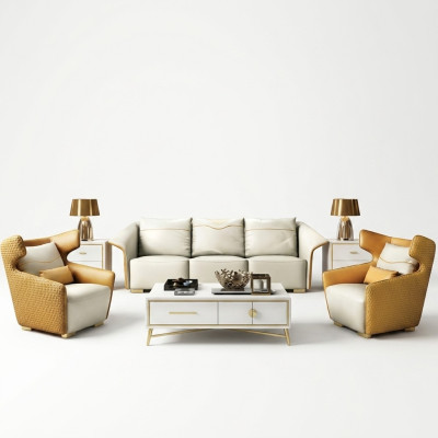 Luxury furniture sofa set couch sofa upholstery 3+1+1 couches yellow designer