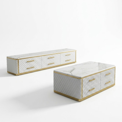 Stainless Steel Sideboard Leather Marble Imitation Stone Coffee Tables 200x40cm