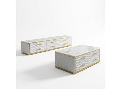 Stainless Steel Sideboard Leather Marble Imitation Stone Coffee Tables 200x40cm