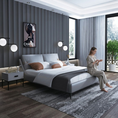 Modern wood bed, noble designer furniture, double beds, new bedroom.