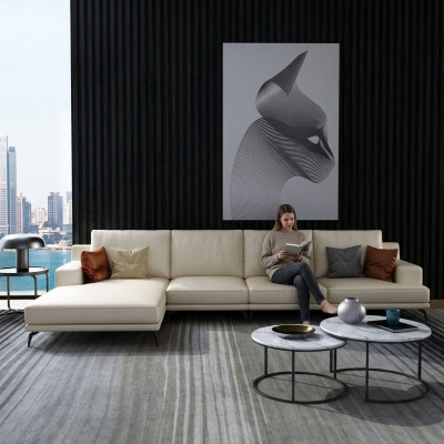 Modern sofa corner set L-shape upholstered seating corner couch + stool Italy