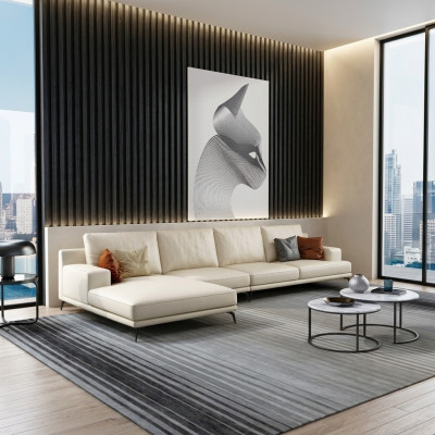 Modern sofa corner set L-shape upholstered seating corner couch + stool Italy