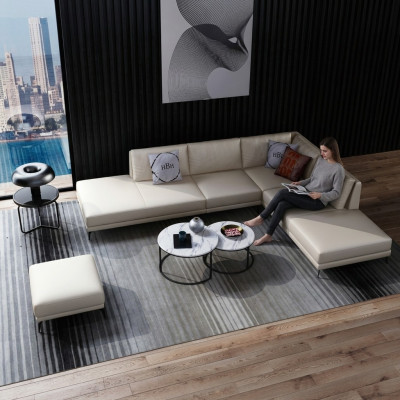 Modern sofa corner set L-shape upholstered seating decor corner couch + stool
