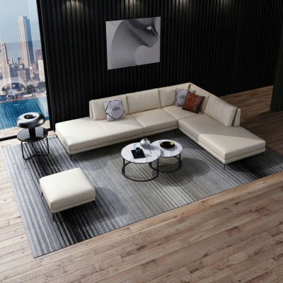 Modern sofa corner set L-shape upholstered seating decor corner couch + stool