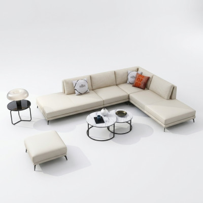 Modern sofa corner set L-shape upholstered seating decor corner couch + stool