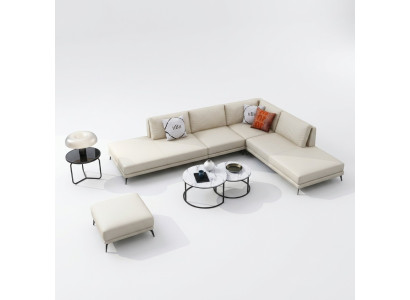 Modern sofa corner set L-shape upholstered seating decor corner couch + stool