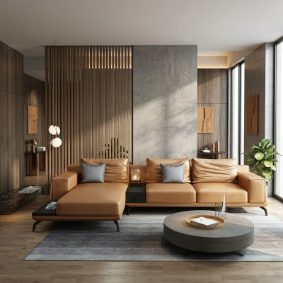 Living landscape L-shape corner sofa couch design leather upholstery set sofa