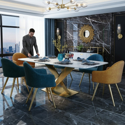 Italian style furniture dining room set upholstered seating table suite 7 pieces.