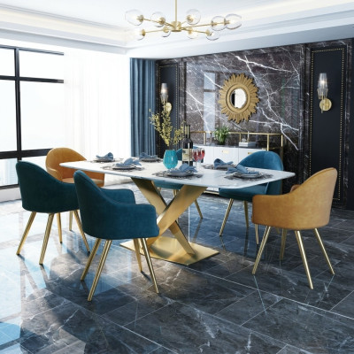 Italian style furniture dining room set upholstered seating table suite 7 pieces.
