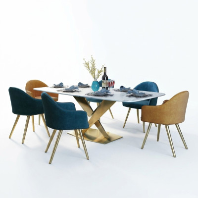 Italian style furniture dining room set upholstered seating table suite 7 pieces.
