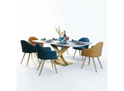 Italian style furniture dining room set upholstered seating table suite 7 pieces.