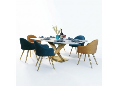 Italian style furniture dining room set upholstered seating table suite 7 pieces.