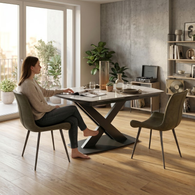 Design dining room set table + 2 chairs seat cushion suite tables backrest