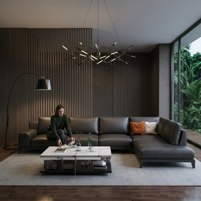 Living Room Landscape L-Shape Corner Sofa Couch Leather Design Upholstery Suite Sofa