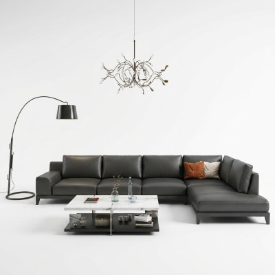 Living Room Landscape L-Shape Corner Sofa Couch Leather Design Upholstery Suite Sofa