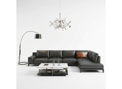 Living Room Landscape L-Shape Corner Sofa Couch Leather Design Upholstery Suite Sofa