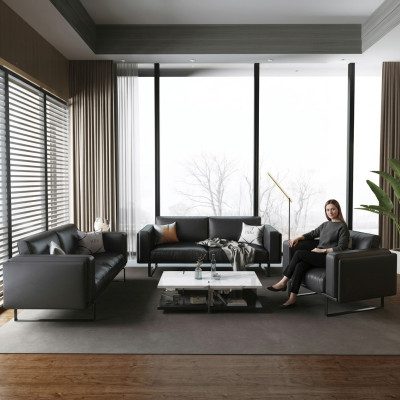 Luxury Office Furniture Sofa Leather Couch Set 3+2+1 + Coffee Table 4-piece