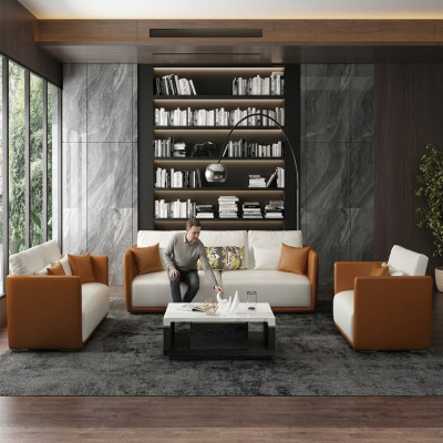 Luxury furniture sofa set couch sofa upholstery 3 2 1 couches orange leather