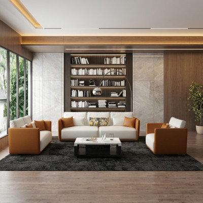 Luxury furniture sofa set couch sofa upholstery 3 2 1 couches orange leather