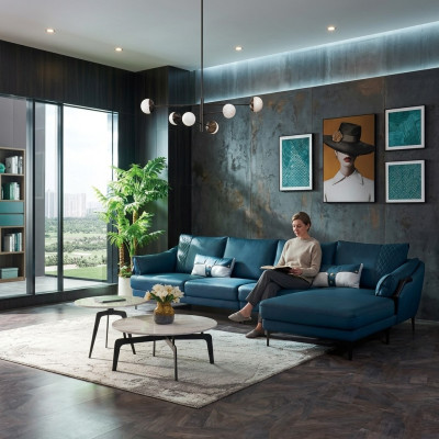 Italian padded seat leather corner suite couch modern living landscape