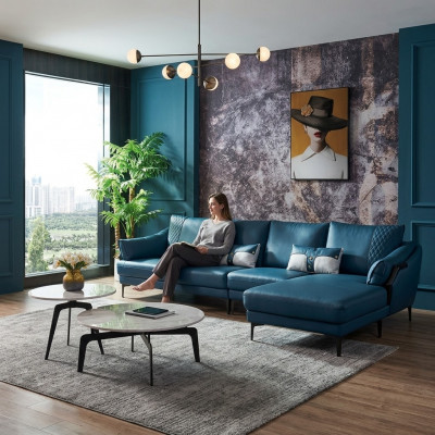 Living landscape corner sofa L-shape armchair set suite modern sofa blue