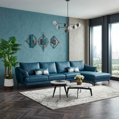 Living landscape corner sofa L-shape armchair set suite modern sofa blue