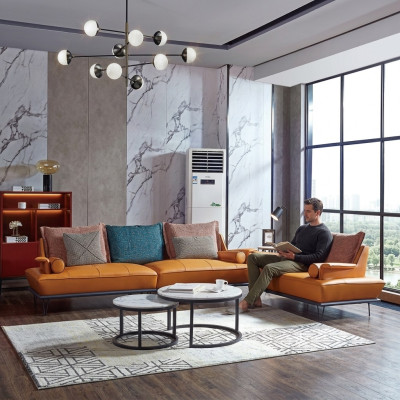 Italian Upholstered Seating Set 4+2 Group Leather Couch Modern Sofa