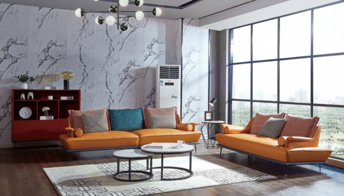 Italian Upholstered Seating Set 4+2 Group Leather Couch Modern Sofa